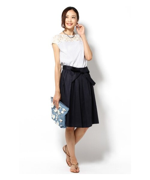 Spick & Span（スピックアンドスパン）の「リボンツキ ギャザーSK（ひざ丈スカート・レディース・ホワイト/ネイビー・34/36/38/40）」の10枚目の写真