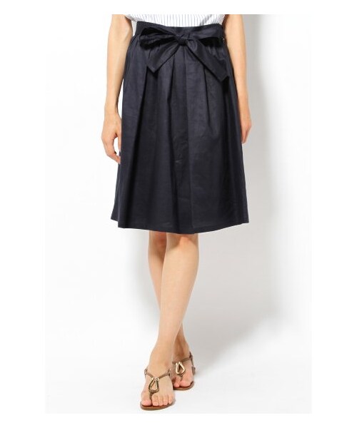 Spick & Span（スピックアンドスパン）の「リボンツキ ギャザーSK（ひざ丈スカート・レディース・ホワイト/ネイビー・34/36/38/40）」の3枚目の写真