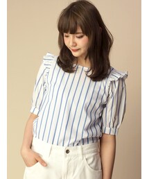 w closet | ストライプ袖フリルプルオーバー(トップス)