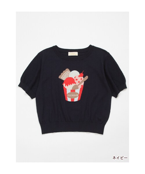 w closet（ダブルクローゼット）の「14G アイス柄ニットプルオーバー（トップス・レディース・オフホワイト/ネイビー・FREE）」の3枚目の写真