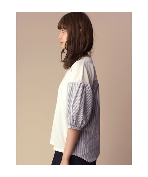 w closet（ダブルクローゼット）の「袖ストライプ切替プルオーバー（トップス・レディース・オフホワイト×ネイビーストライプ/ネイビー×ブルーストライプ・FREE）」の4枚目の写真