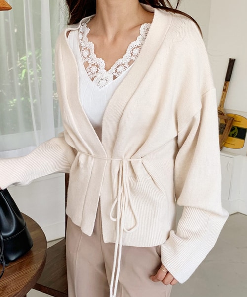 DHOLIC（ディーホリック）の「ストリングオープンカーディガン（カーディガン/ボレロ・レディース・ブラウン/ホワイト/ブラック・FREE）」の2枚目の写真