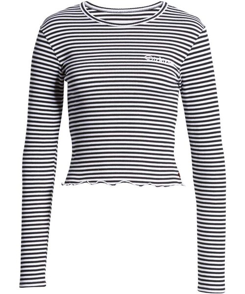 Dickies（ディッキーズ）の「Dickies Ribbed Stripe Lettuce Edge Crop Tee（Tシャツ/カットソー・レディース・Black・Small/X-small）」の5枚目の写真