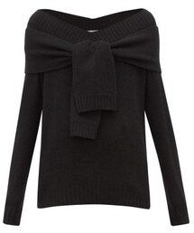 Prada - V Neck Tie Front Wool Blend Sweater - Womens - Black