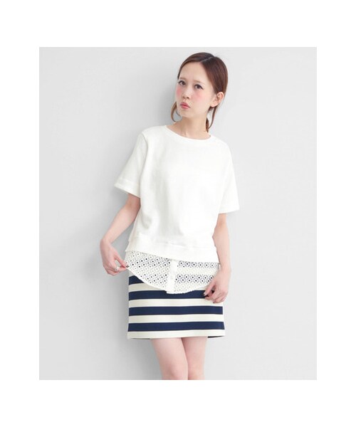 KBF（ケイビーエフ）の「レースドッキングスウェット（トップス・レディース・WHITE/NAVY・one）」の3枚目の写真