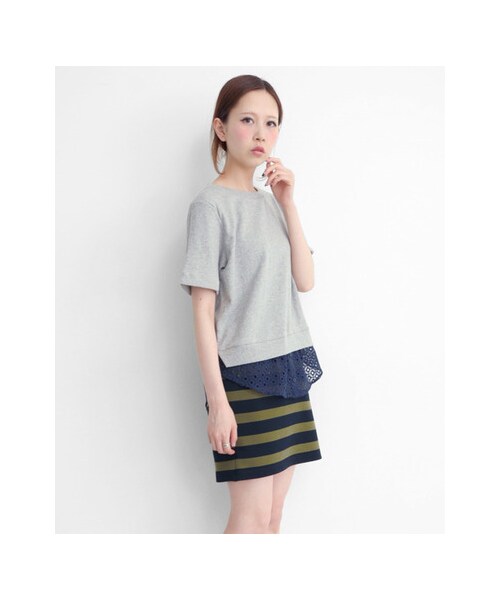 KBF(ケイビーエフ)の「太ボーダータイトスカート(スカート・レディース・OFF×NVY/OFF×BLK/KHK×NVY・one)」の4枚目の写真