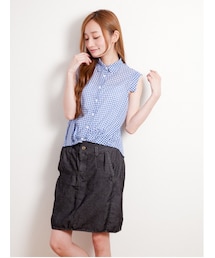 E hyphen world gallery | ギンガムチェック裾タックシャツ(トップス)