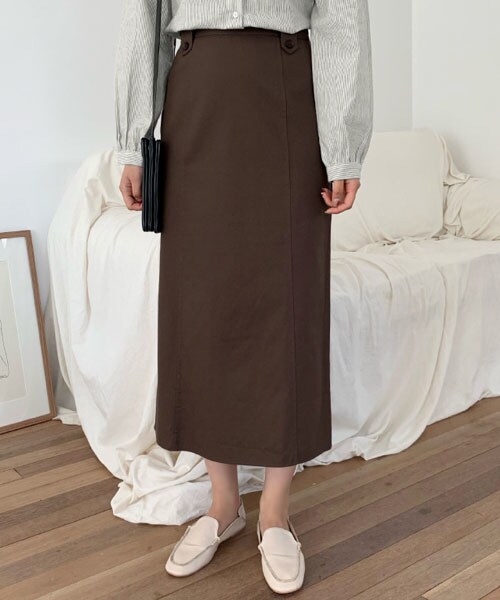 DHOLIC STYLE（ディーホリックスタイル）の「[laurenhi] 2ボタンロングスカート（スカート・レディース・ベージュ/ブラウン・XS/S/M/L/XL）」の2枚目の写真