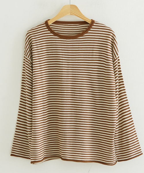 DHOLIC STYLE（ディーホリックスタイル）の「[justone] ボーダー柄アクリルニット（ニット/セーター・レディース・ブラウン/ブルー/イエロー/ベージュ/グリーン/その他・FREE）」の2枚目の写真