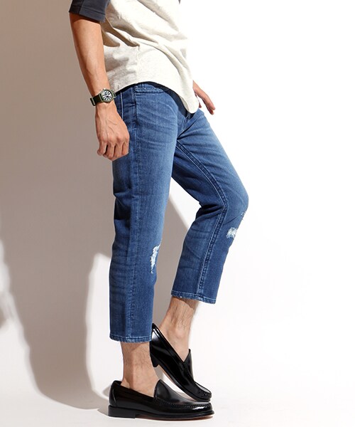 FREAK'S STORE（フリークスストア）の「ニットデニムスキニークロップドパンツ（パンツ・メンズ・ブルー/ネイビー・M/L）」の3枚目の写真