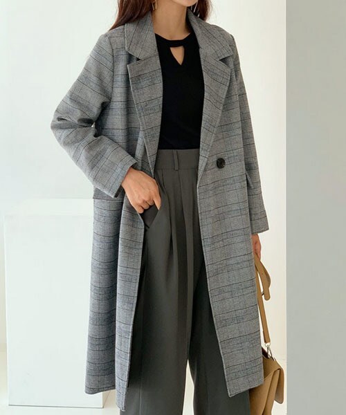 DHOLIC（ディーホリック）の「チェックロングコート（チェスターコート・レディース・グリーン/グレー・FREE）」の2枚目の写真