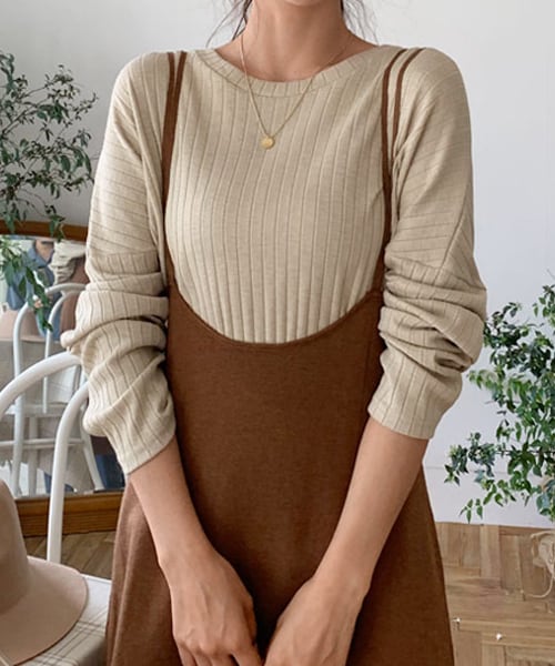 DHOLIC（ディーホリック）の「ドロップショルダーリブTシャツ（Tシャツ/カットソー・レディース・ホワイト/ブラウン/ベージュ/ブラック・FREE）」の4枚目の写真