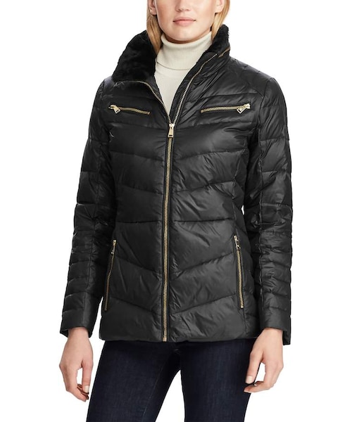 faux fur trim long quilted coat lauren ralph lauren