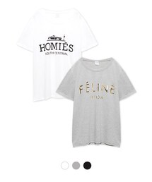 Re:EDIT | 24h限定【P10倍】パロディーロゴプリントカットソー箔プリントTシャツ半そで(トップス)