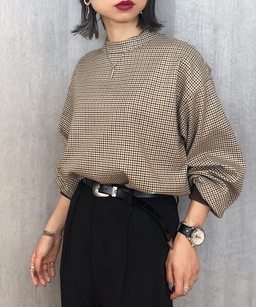PAGEBOY（ページボーイ）の「【WEB先行予約】ガンクラブチェックリブプルオーバー（トップス・レディース・キャメル/ダークブラウン・F）」の3枚目の写真