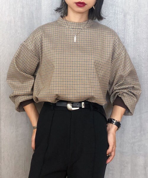 PAGEBOY（ページボーイ）の「【WEB先行予約】ガンクラブチェックリブプルオーバー（トップス・レディース・キャメル/ダークブラウン・F）」の4枚目の写真