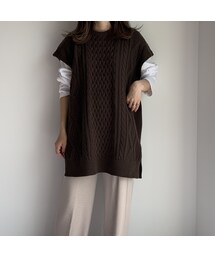 no brand | cable sideslit knitvest【brown】(ベスト)