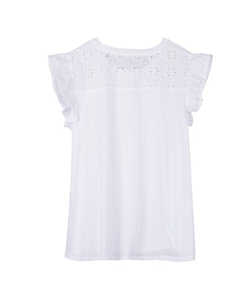 8seconds（エイトセカンズ）の「소매 아일렛 펀칭 반팔 티셔츠（トップス・レディース・흰색・S/M）」の2枚目の写真