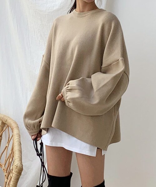 DHOLIC(ディーホリック)の「ラウンドボリュームニット(ニット/セーター・レディース・グリーン/ベージュ/レッド・FREE)」の2枚目の写真