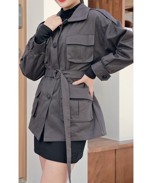 HOTPING(ホッピン)の「ベストSETフォーポケットミリタリージャケット(ミリタリージャケット・レディース・Black/Grey/Beige・XS-M/M-XL/2XL)」の2枚目の写真