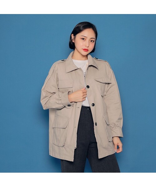 HOTPING(ホッピン)の「ベストSETフォーポケットミリタリージャケット(ミリタリージャケット・レディース・Black/Grey/Beige・XS-M/M-XL/2XL)」の3枚目の写真