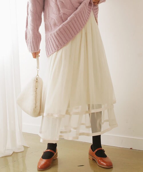 DHOLIC（ディーホリック）の「ティアードチュールスカート（スカート・レディース・ブラック/ホワイト・FREE）」の2枚目の写真