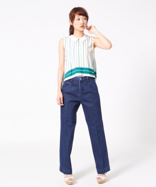 A part by(アパートバイ)の「Cデニムラインワイドパンツ(パンツ・レディース・ライトブルー/ブルー・M/L)」の6枚目の写真