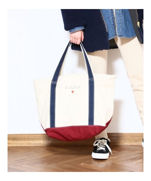 HOLIDAY(ホリデイ)の「holiday ZIP TOTE M(バッグ・レディース・WHITE/REDxNAY/BLKxGRN・ONE SIZE)」の5枚目の写真