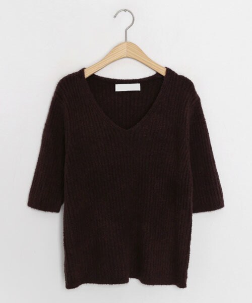 DHOLIC（ディーホリック）の「ソフトリブVネックニット（ニット/セーター・レディース・ホワイト/その他/ブラウン・FREE）」の2枚目の写真