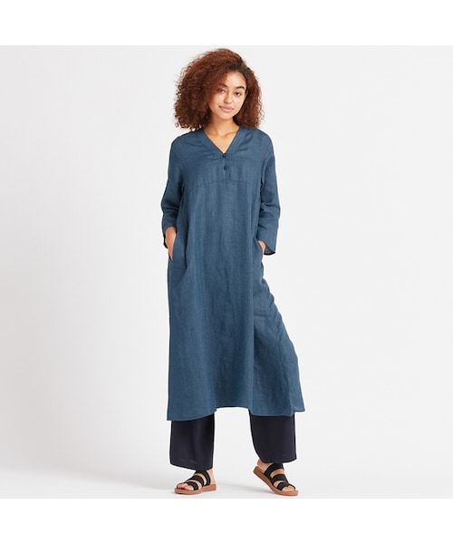 UNIQLO（ユニクロ）の「プレミアムリネンクルタワンピース（7分袖 