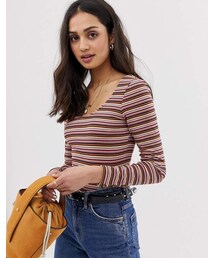 Asos Design ASOS DESIGN crop top in bright stripe with scoop neck and long sleeves