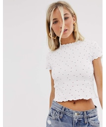 Bershka cherry print tshirt in white