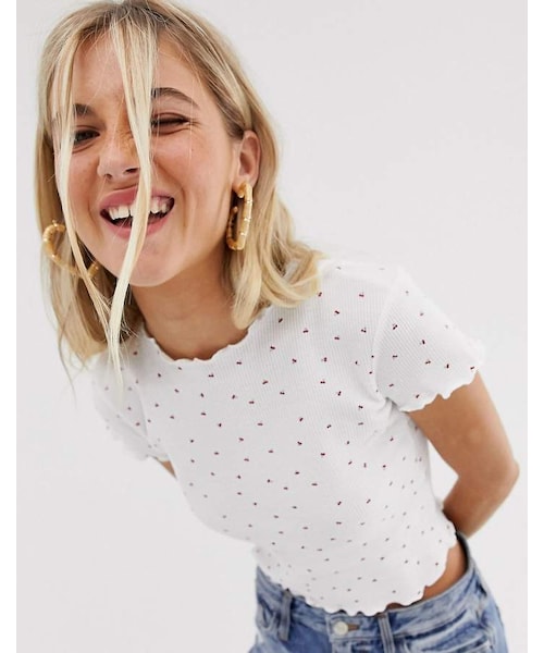 Bershka（ベルシュカ）の「Bershka cherry print tshirt in white（Tシャツ/カットソー・レディース・White・XS/M）」の4枚目の写真