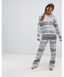 Asos Design ASOS DESIGN christmas fairisle traditional wide leg pyjama set in 100% modal