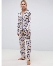 Asos Design ASOS DESIGN lilac floral traditional pyjama set in 100% modal