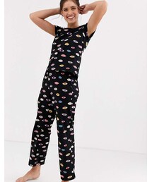 Monki eyes print pyjama set in black
