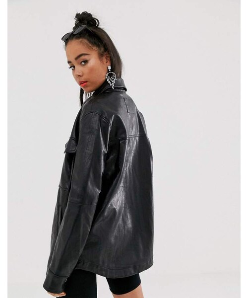 Bershka（ベルシュカ）の「Bershka PU shacket in black（ジャケット/アウター・レディース・Black・XS/S/M/L）」の4枚目の写真