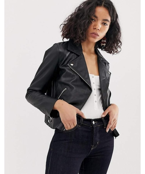 エイソス (ASOS DESIGN) レディース レザージャケット アウター Ultimate Faux Leather Biker Jacket In Black (ブラック) エイソス レディース ジャケット・ブルゾン アウター ASOS DESIGN