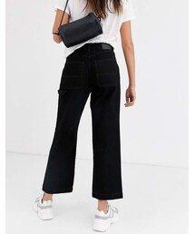 Monki straight leg jeans with contrast stitching in black