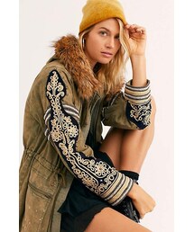 Fur Trimmed Golden Quills Military Parka by Free People