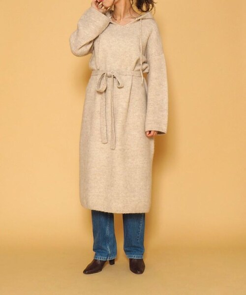 Crisp（クリスプ）の「ミックスニットフーディーワンピース（ワンピース・レディース・ブラウン/アイボリー・FREE）」の2枚目の写真