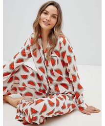 Asos Design ASOS DESIGN Watermelon Traditional 100% Modal Long Leg Pajama Set