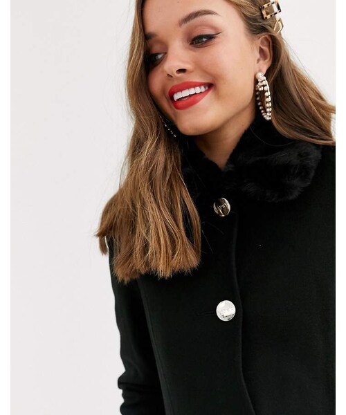 LIPSY（リプシー）の「Lipsy black wool coat with fur collar in black（）」 WEAR