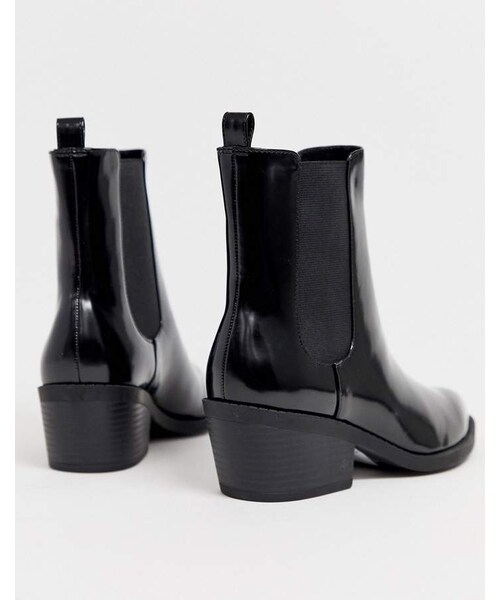 MONKI（モンキ）の「Monki faux leather heeled boots with pointed toe in black（ブーツ・レディース・Black・Us 5/Us 6/Us 7/Us 8/Us 9/Us 10）」の4枚目の写真