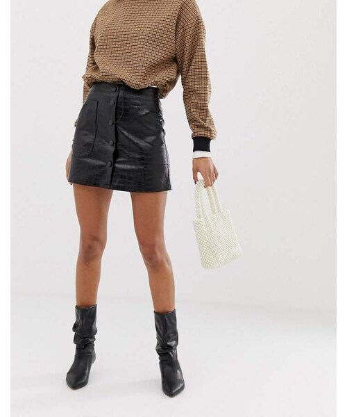 stradivarius（ストラディバリウス）の「Stradivarius croc mini skirt in black（スカート・レディース・Black・Us 8）」の2枚目の写真