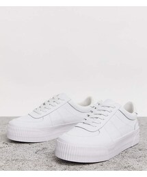 asos | Asos Design ASOS DESIGN Wide Fit Depart leather chunky sneakers in white(スニーカー)