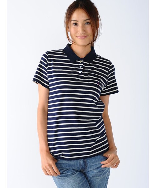 Rinajour(リナジュール)の「Rinajour (リナジュール) ボーダーポロシャツ(トップス・レディース・NAVY/OTHER/BLUE・F)」の1枚目の写真
