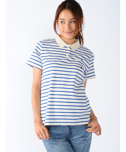 Rinajour(リナジュール)の「Rinajour (リナジュール) ボーダーポロシャツ(トップス・レディース・NAVY/OTHER/BLUE・F)」の9枚目の写真