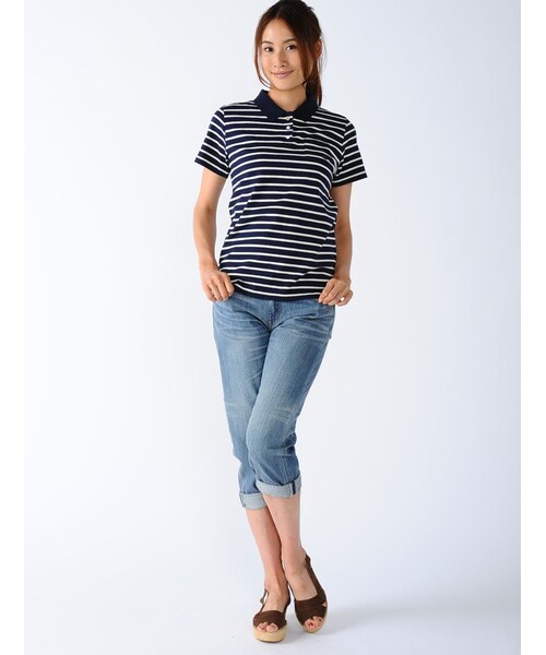 Rinajour(リナジュール)の「Rinajour (リナジュール) ボーダーポロシャツ(トップス・レディース・NAVY/OTHER/BLUE・F)」の2枚目の写真