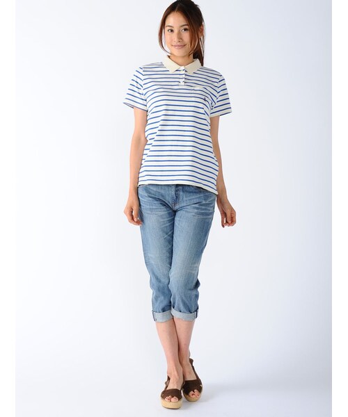Rinajour(リナジュール)の「Rinajour (リナジュール) ボーダーポロシャツ(トップス・レディース・NAVY/OTHER/BLUE・F)」の10枚目の写真